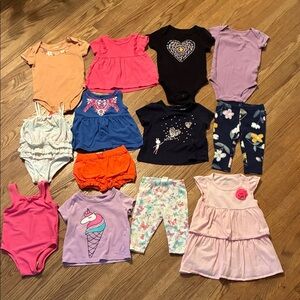 Colorful Baby Clothing Set. Includes Outfits, Tees, Onesies, Leggings, and Dress